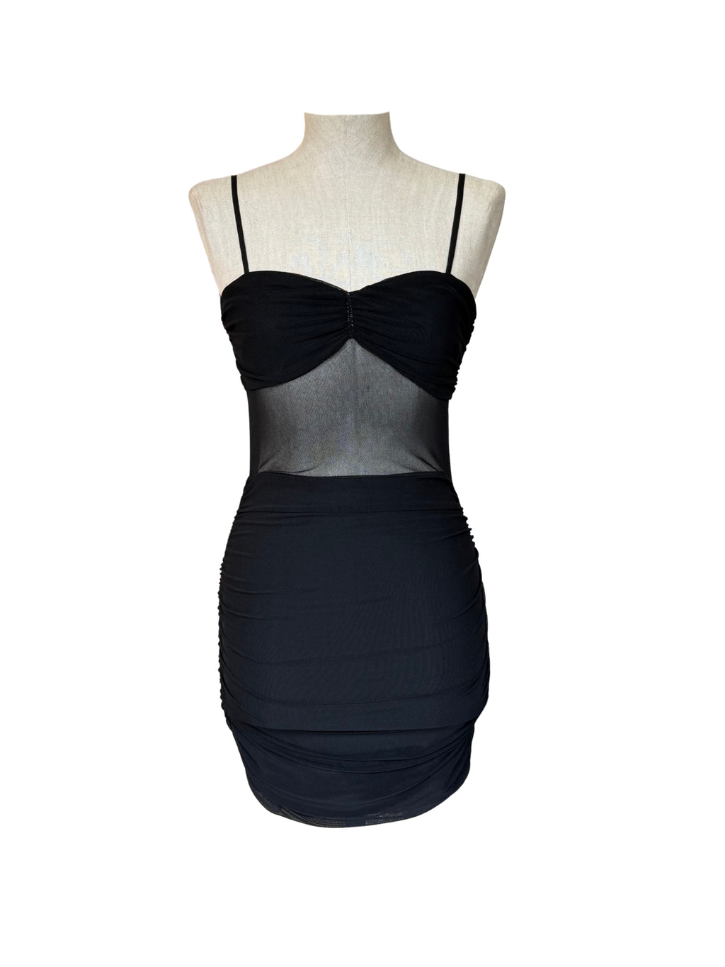 Vestido Mini con Transparencia – Negro