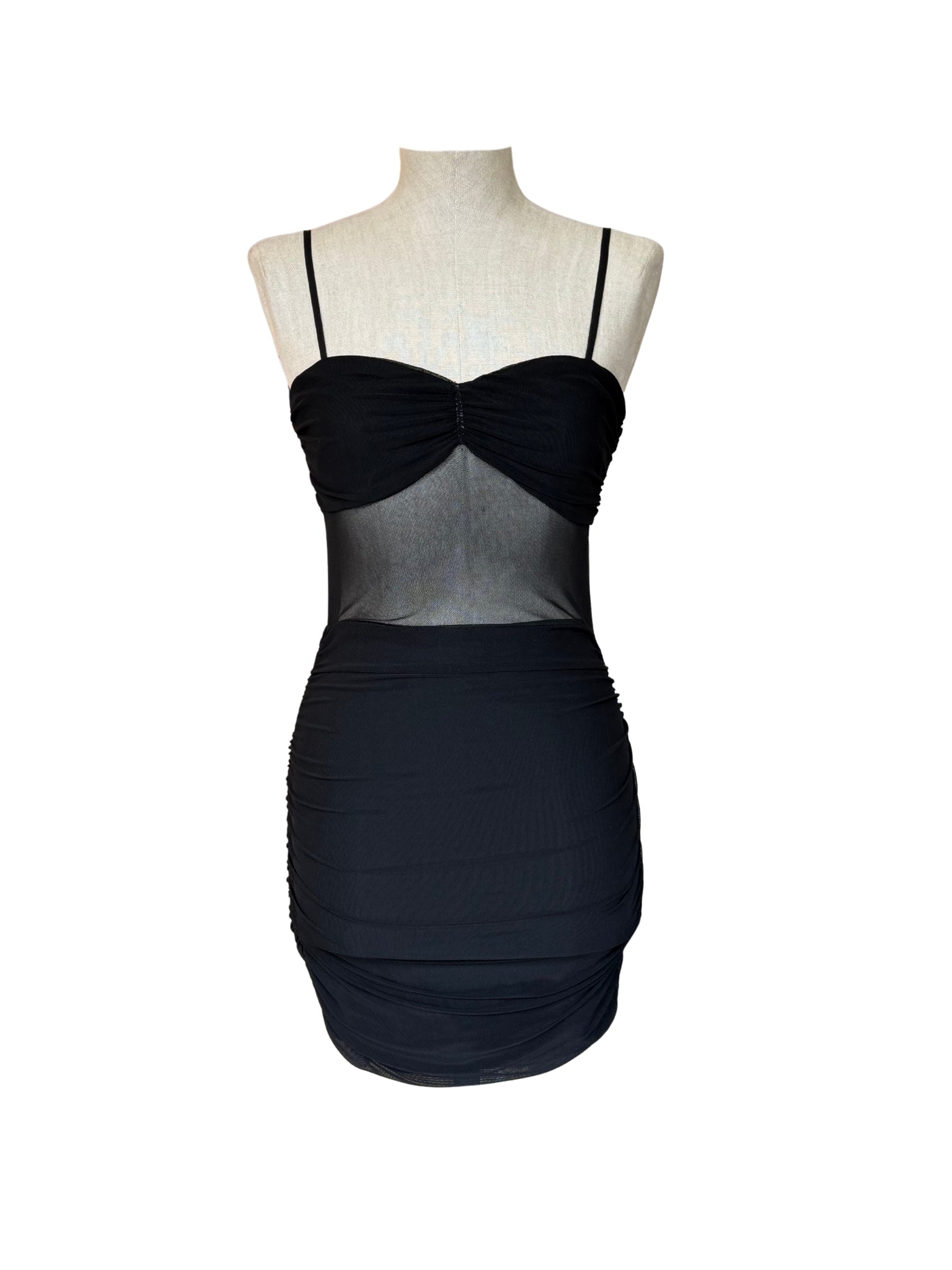 Vestido Mini con Transparencia – Negro