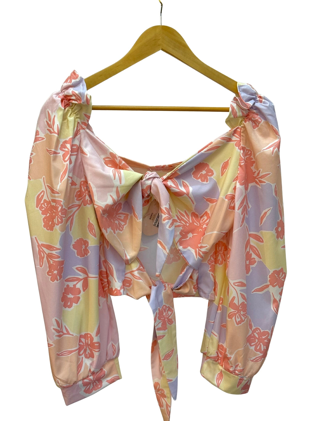 Blusa Manga Larga Estampado Floral – Multicolor con Moño Frontal