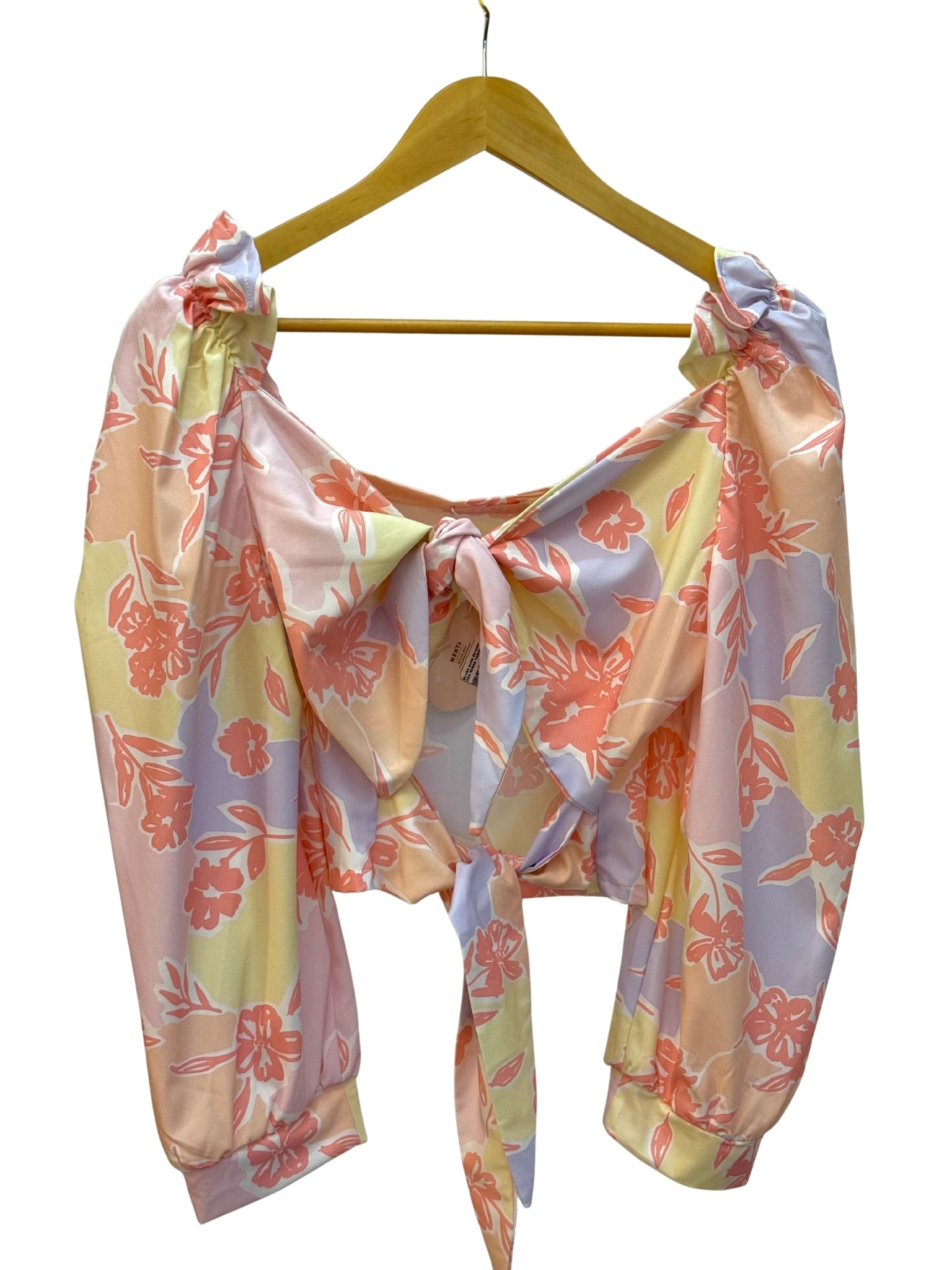 Blusa Manga Larga Estampado Floral – Multicolor con Moño Frontal