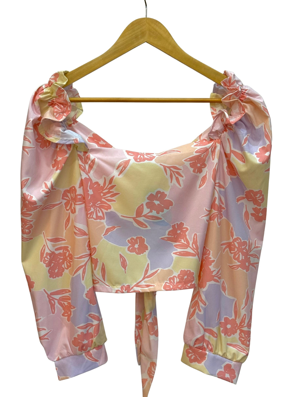 Blusa Manga Larga Estampado Floral – Multicolor con Moño Frontal