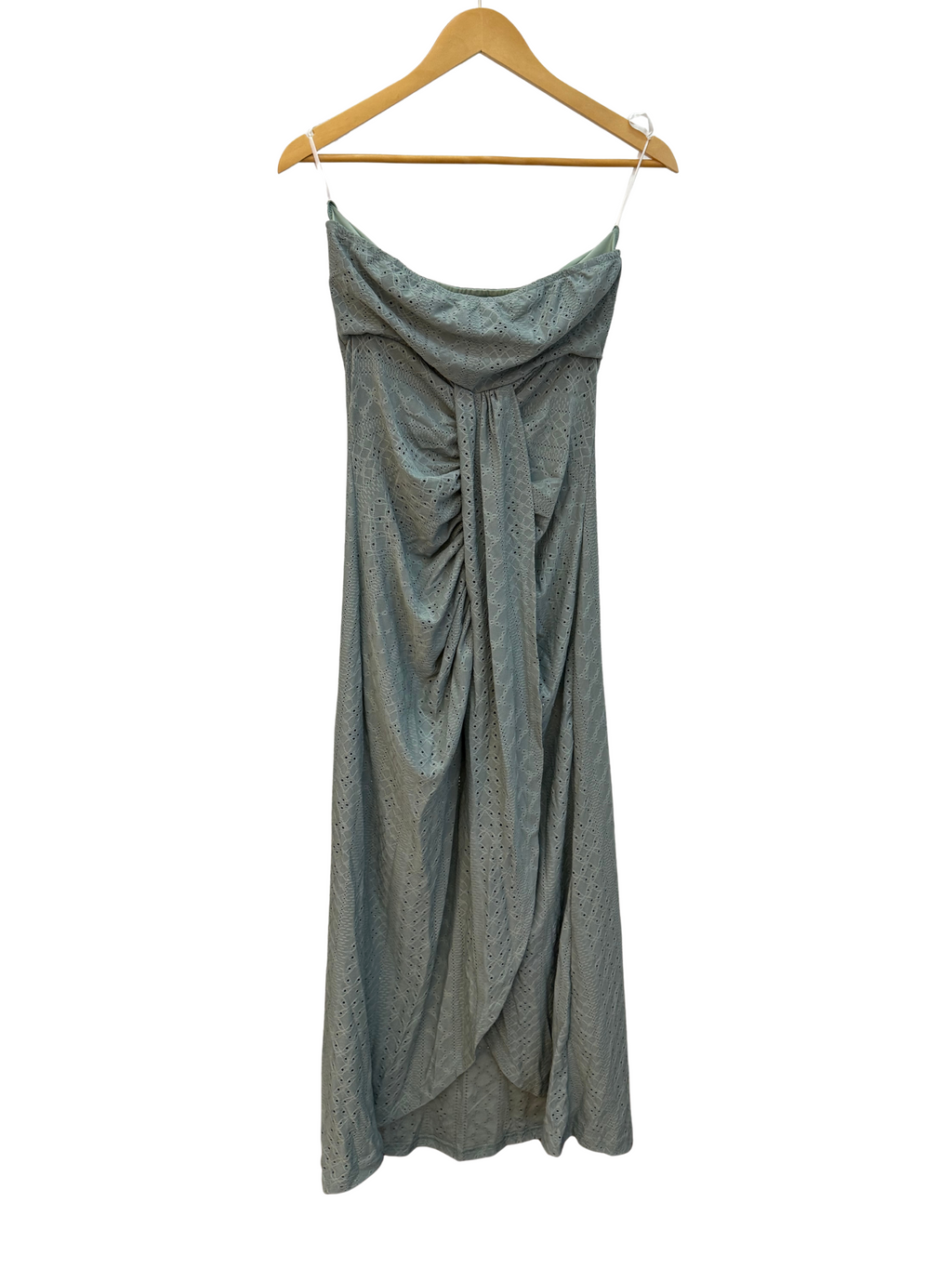 Vestido Largo con Drapeado Frontal – Verde Sage