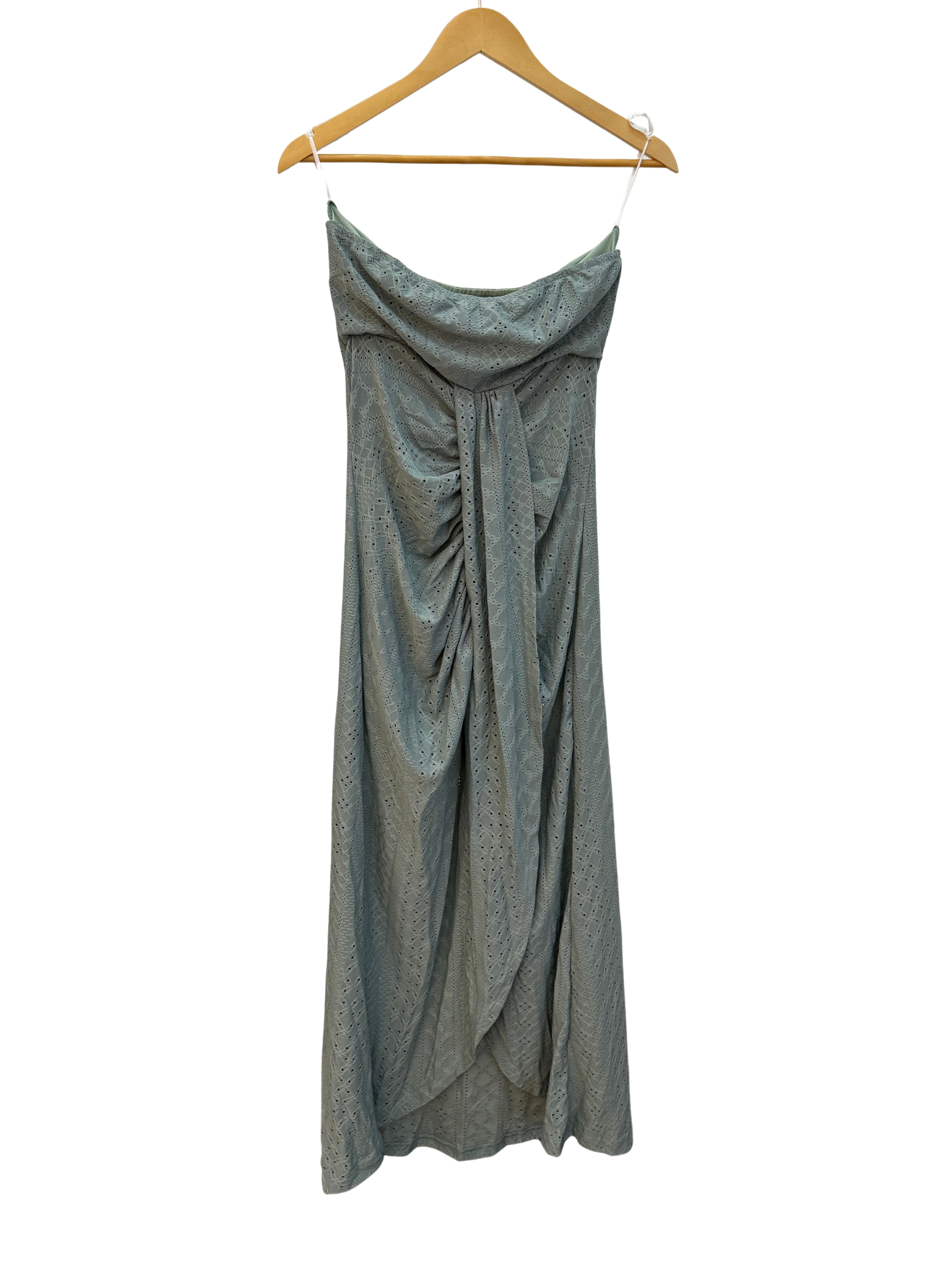 Vestido Largo con Drapeado Frontal – Verde Sage