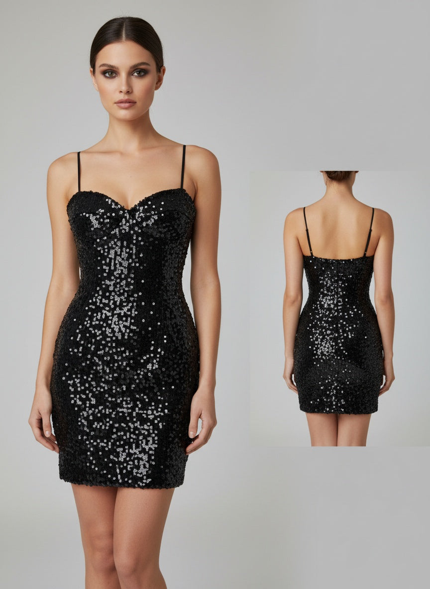 Vestido Mini Negro con Lentejuelas – Elegancia y Glamour 🖤✨