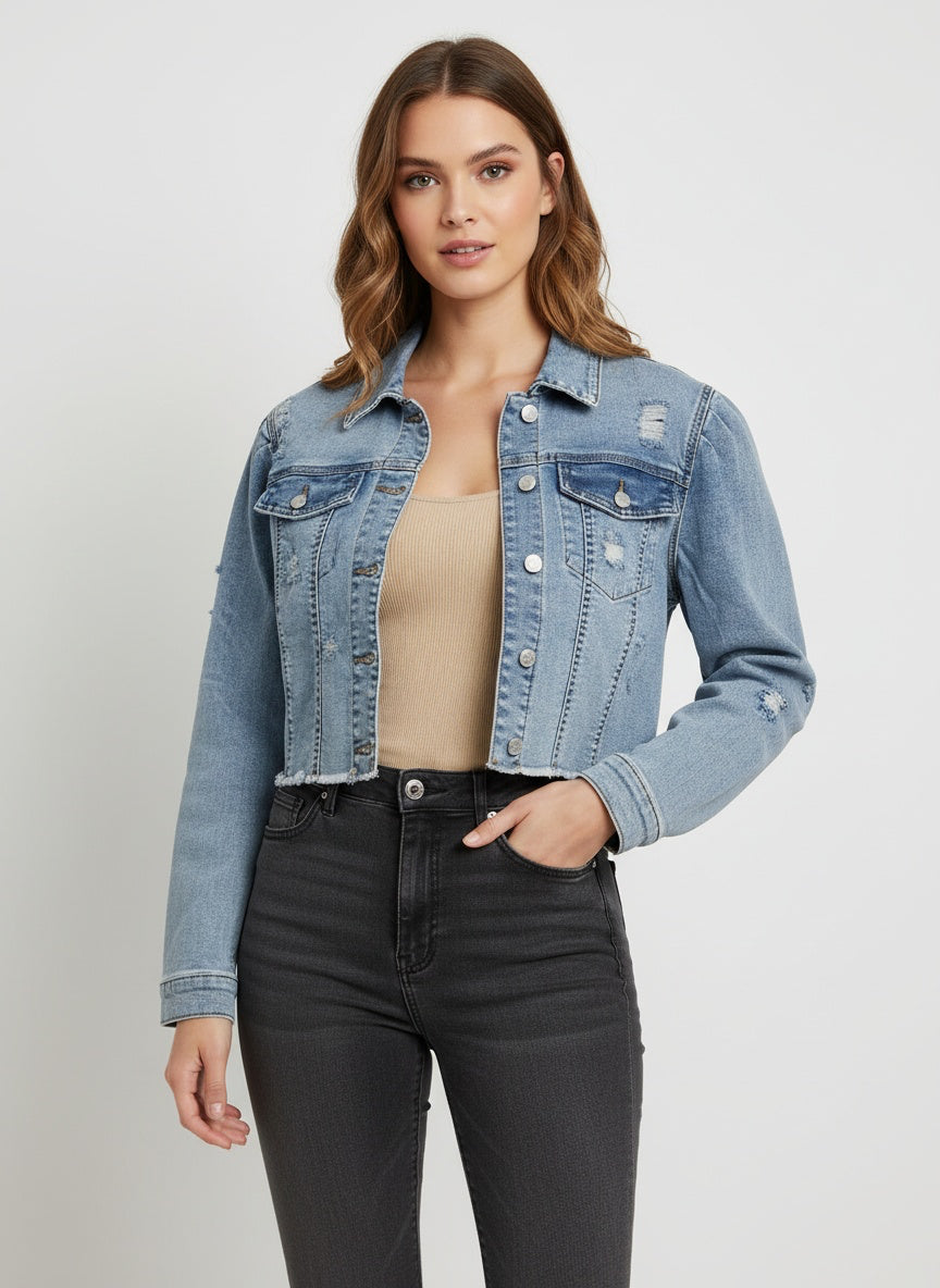 Chaqueta de Mezclilla Cropped – Estilo Desgastado
