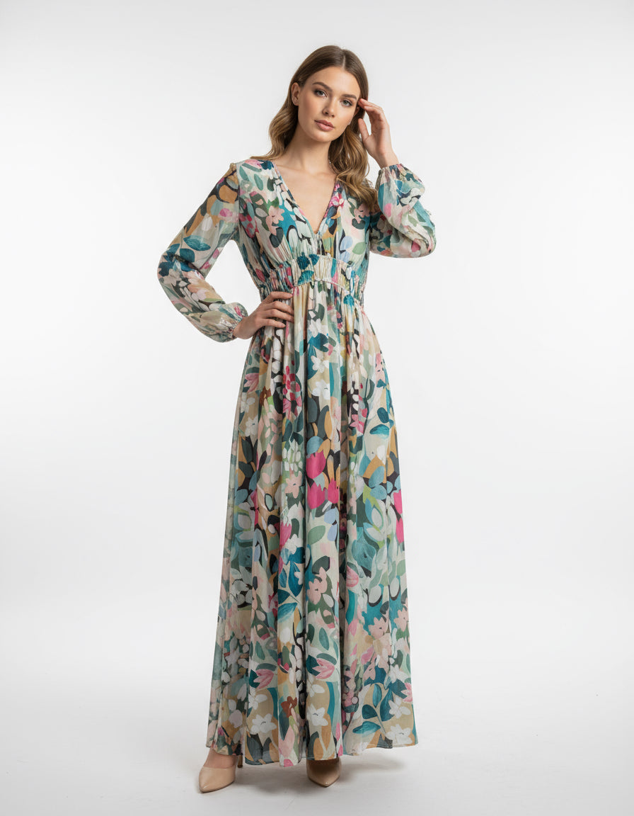 Vestido Largo Floral con Escote en V 🌸✨