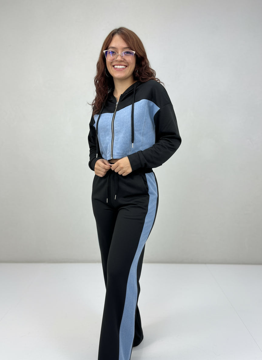 Conjunto Deportivo Bicolor – Estilo Urbano y Cómodo 🖤💙✨