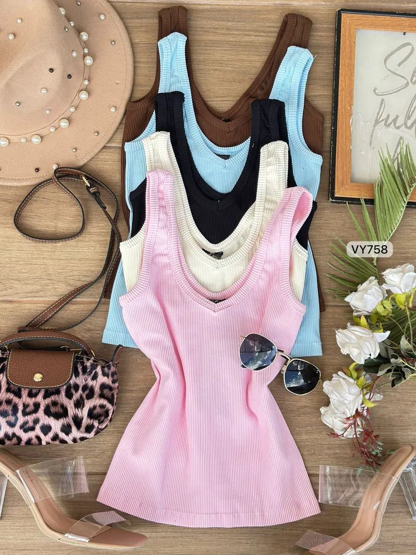 Blusa Rib Cuello V